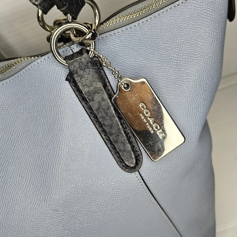 COACH Ava Exotic Trim Tote – Cornflower Snake-Embossed Leather, Zip Closure